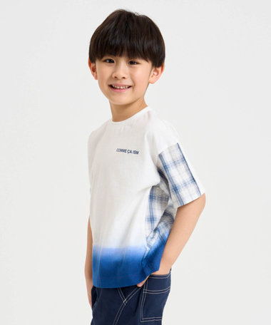 サッカーチェック 切替グラデーション染め 半袖Tシャツ