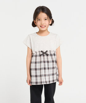 ギンガムチェック・バンダナ柄プリント 切替え半袖Tシャツ（98