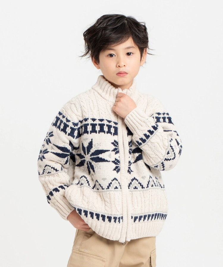 【雑誌掲載商品】雪柄 モールニット ジップアップ ブルゾン