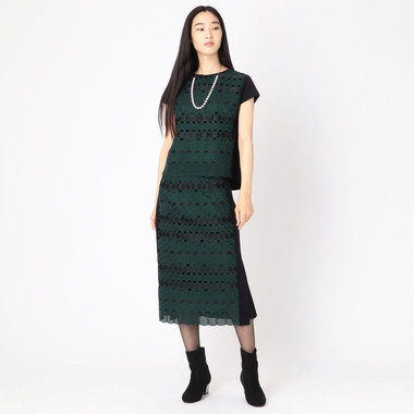 モードなバイカラーレース＆スエードジャージーのＭＩＸ素材　-K.T KIYOKO TAKASE