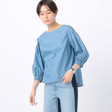 【セットアップ対応】ライトダンガリーデニム ボリューム袖ブラウス