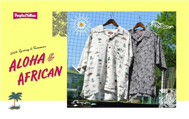 アロハ＆アフリカン柄シャツ｜パープル＆イエロー、コムサイズム（K）