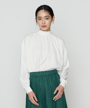 起毛ストレッチサテン リブギャザープルオーバー