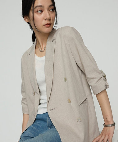 リネンストレッチ ダブルブレストジャケット