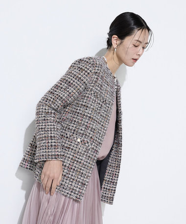 ファンシーツイード ノーカラージャケット