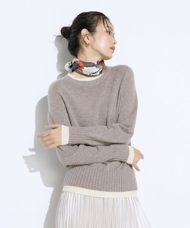 カシミヤ混ウール バイカラーニット