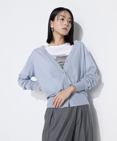 ウール梳毛 Vネックカーディガン