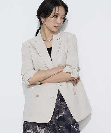 【Oggi 5月号掲載 滝沢カレンさん着用商品】リネン／トリアセテートストレッチ ダブルブレストジャケット