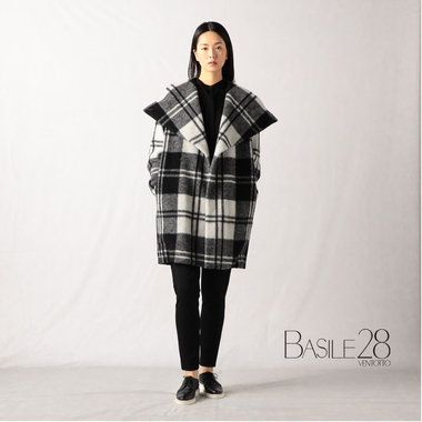 パイルジャガードチェック スタンドカラーコート