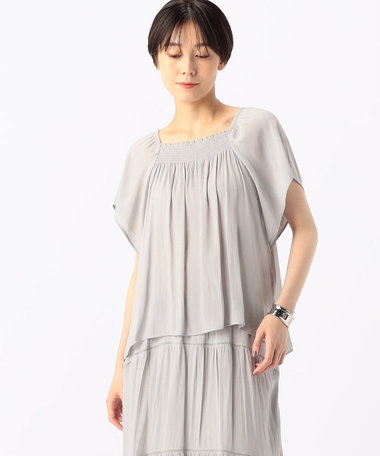 【セットアップ対応】スプリットジョーゼット シャーリングブラウス