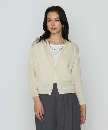 ラメリネンニット カーディガン