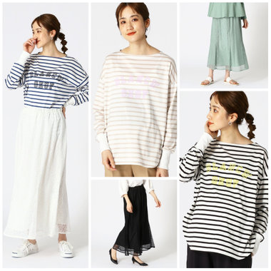 ボーダーTシャツ×レーススカート