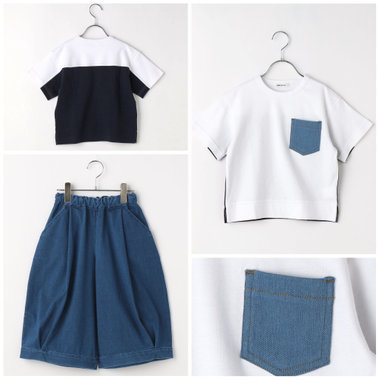 胸ポケットにジャージーデニムを使ったTシャツ＆ジャージーデニムボトム