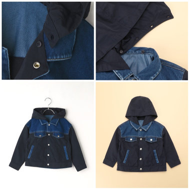 フードが取り外せる、やわらかジャージーデニムGジャン
