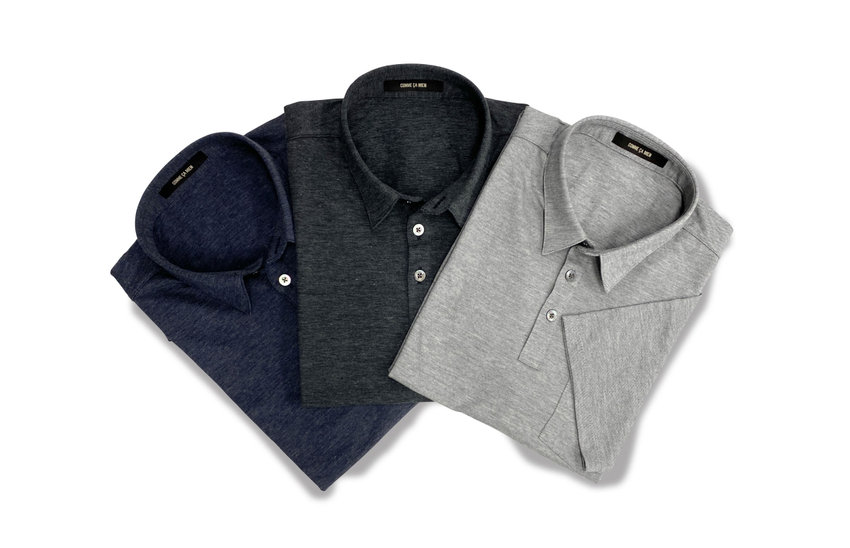 コムサメンのトリポーラスを取り入れたポロシャツ