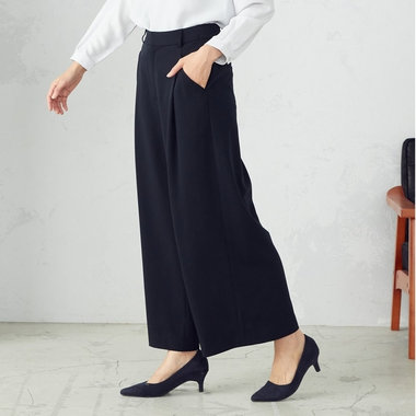 【セットアップ対応】ウォッシャブル ポリエステルツイル ワイドパンツ