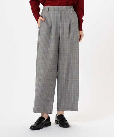 【美しいベーシックパンツ】ポリエステルレーヨン　ストレッチワイドパンツ