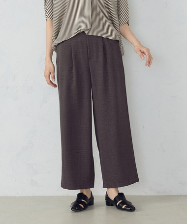【美しいベーシックパンツ】麻調ワイドパンツ
