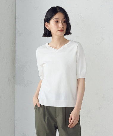 【ウォッシャブル・UVカット】2WAY５分袖ニット