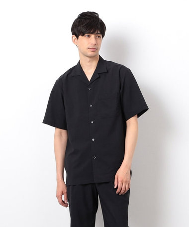 【セットアップ対応】リネンライク ポリエステル オープンカラーシャツ