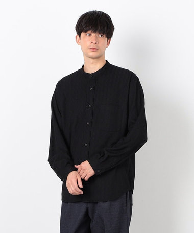 ダイヤ柄ジャガード バンドカラーシャツ