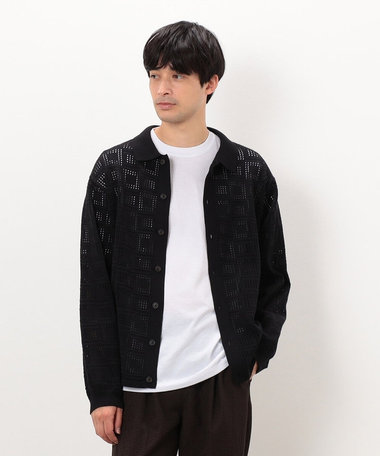 メッシュ編み ポロカーディガン