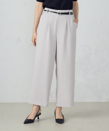 【美しいベーシックパンツ】麻調ワイドパンツ
