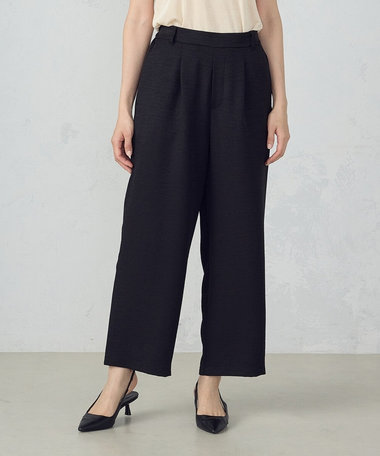 【美しいベーシックパンツ】麻調ワイドパンツ
