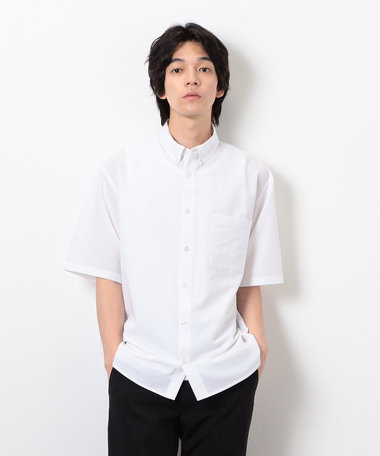 【セットアップ対応】シアサッカー 半袖釦ダウンシャツ