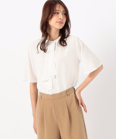 ボウタイ風　半袖ブラウス