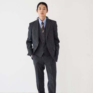 YUNSA ウインドペン／かすれチェック クラシック３ピーススーツ