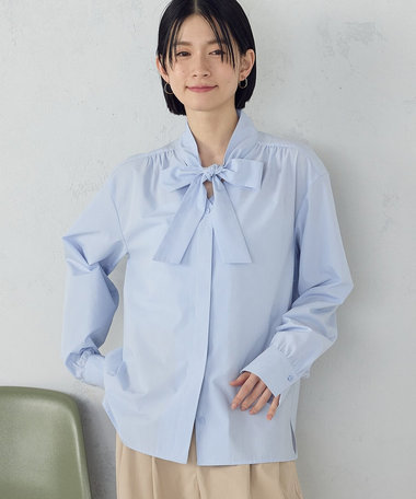 ポリエステルコットンブロード ボウタイブラウス