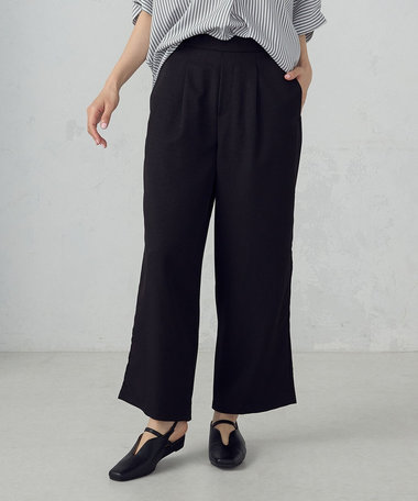 【美しいベーシックパンツ】麻調 ワイドパンツ