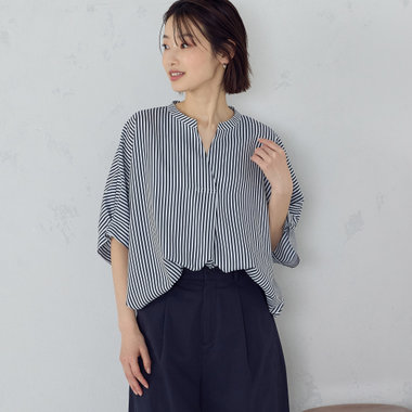 ポリエステルデシン スキッパーTブラウス