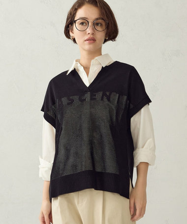 ロゴメッシュ スキッパーニット