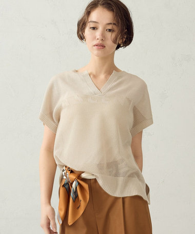 ロゴメッシュ スキッパーニット